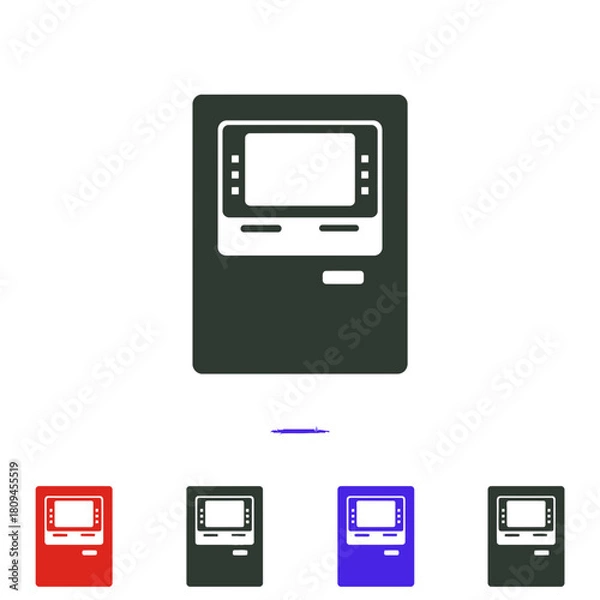 Fototapeta Isolated dark green ATM machine vector illustration on a white background showing banking and financial services available for customers