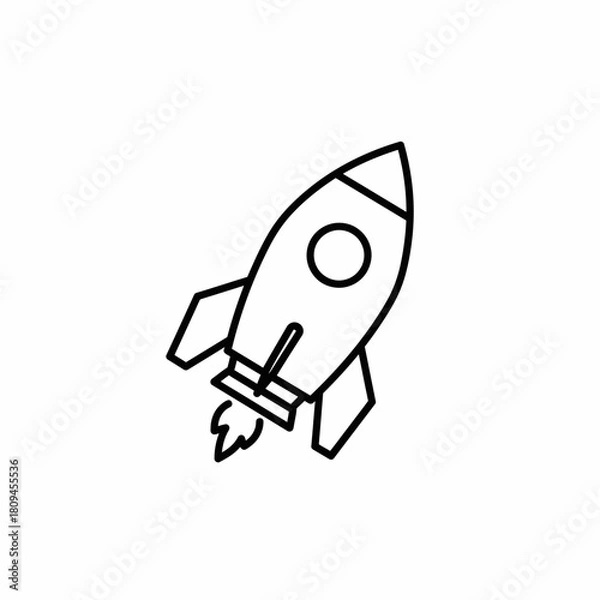 Fototapeta Line art illustration of a rocket ship taking off with flames, simple design, perfect for space exploration themed concepts