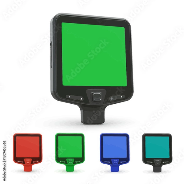 Fototapeta Isolated render of a modern vehicle monitor with a green screen display and multiple color options, offering a clear view on white