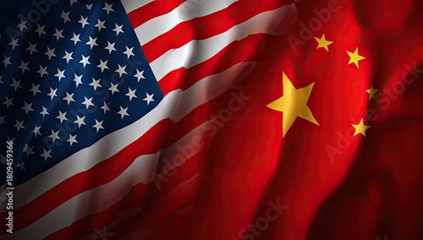 Fototapeta A graphic featuring flowing flags one with stars and stripes, and another with a gold star design