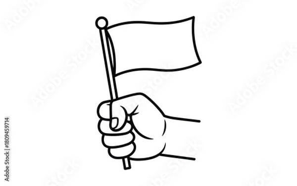 Fototapeta Hand holding a waving blank flag on a pole