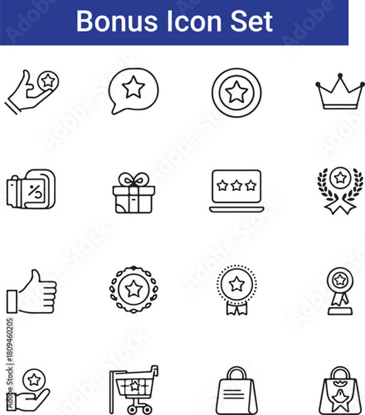 Obraz Awards Vector Icon Set Adjustable Line Weight Trophy, certificate, podium, ranking, ribbon, badge, achievement, quality, prize, star, reward icons
