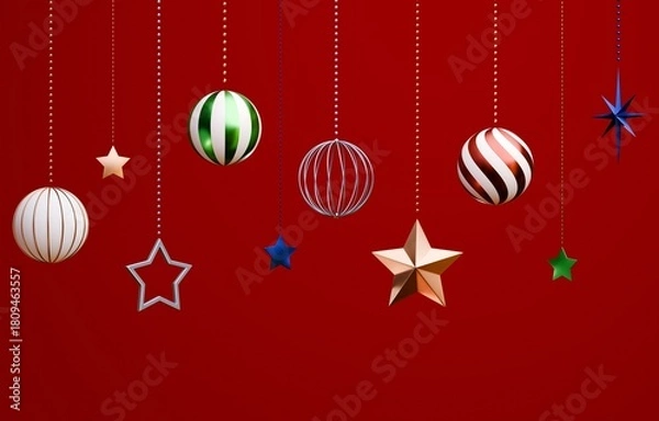 Fototapeta 3D素材_クリスマスオーナメント_赤背景