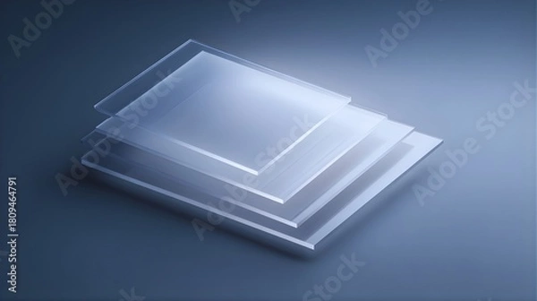 Fototapeta Stack of transparent glass or plastic sheets on a dark blue background