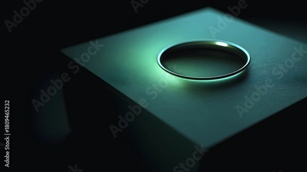 Fototapeta Gold bracelet on a white cube isolated on a dark and moody background