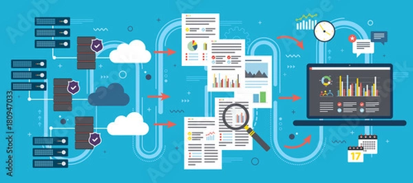 Fototapeta Cloud Computing, analiza dużych zbiorów danych i eksploracja danych.