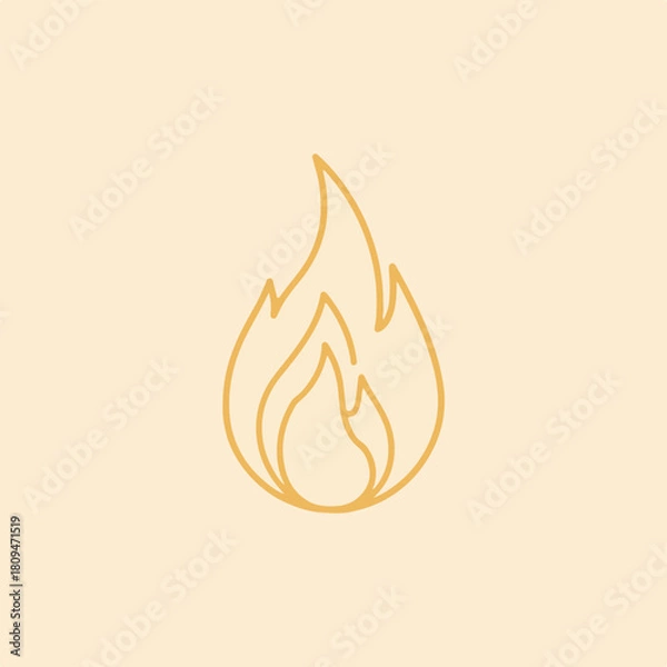 Fototapeta Simple Flame design against light peach backdrop. Simple flame is an illustration with smooth lines and minimal design, casting a metaphorical warmth.