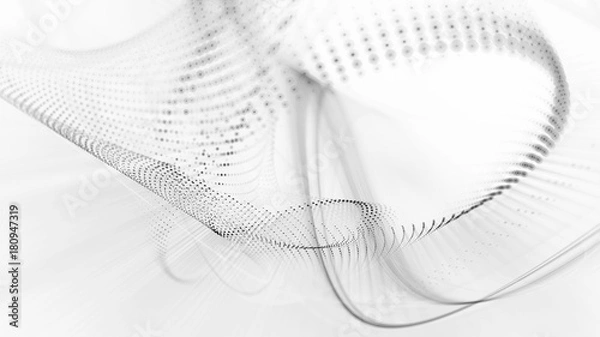 Fototapeta Abstract background. White texture. Fractal graphics series. Three-dimensional composition of dots, waves and rays of light. Wide.