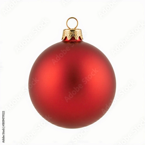 Fototapeta Single red matte christmas ornament isolated on white background