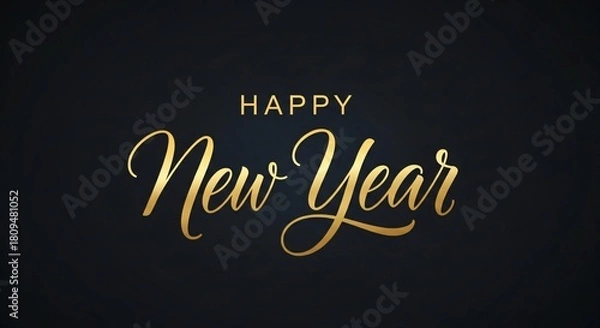 Fototapeta Festive and elegant golden "Happy New Year" text art, ideal for celebrating new beginnings and holiday season greetings with a touch of luxury