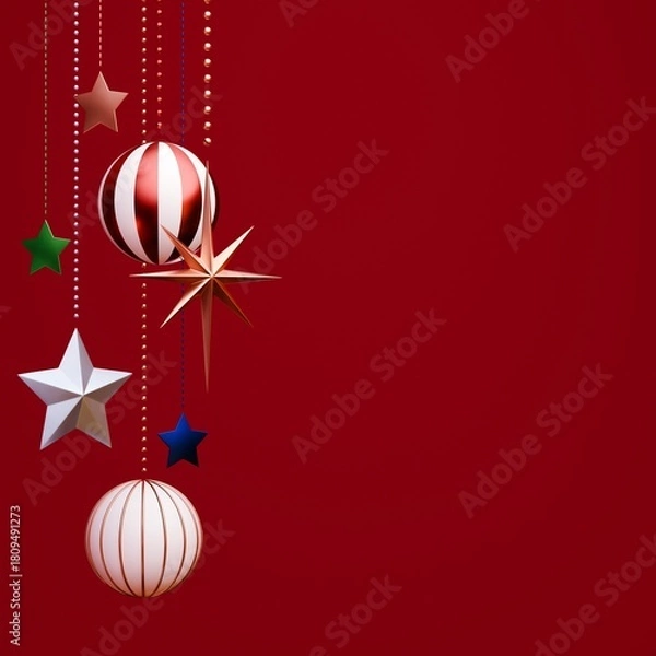 Fototapeta 3D素材_クリスマスオーナメント_赤背景