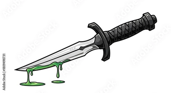 Obraz Dagger with green liquid dripping sharp blade black handle illustration.