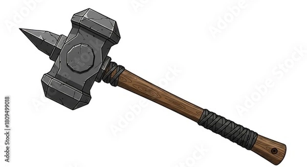 Obraz Heavy Duty Blacksmith Hammer with Wooden Handle and Sharp Spike.