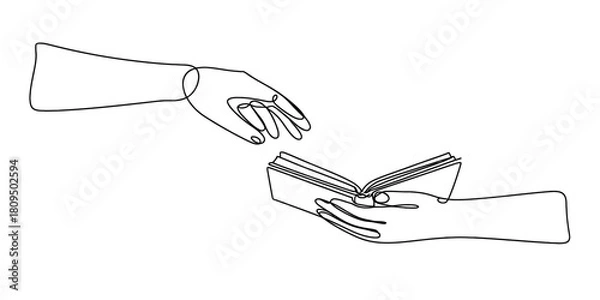 Obraz One continuous line drawing of a majestic emperor penguin standing on an ice floe, with a towering iceberg in the serene cold ocean. minimalist arctic wildlife scene. Vector