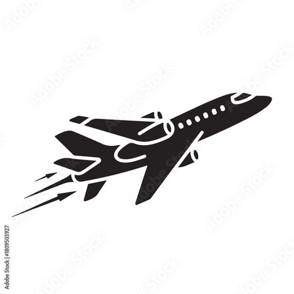 Obraz Silhouette of a modern jet airplane taking off with speed lines