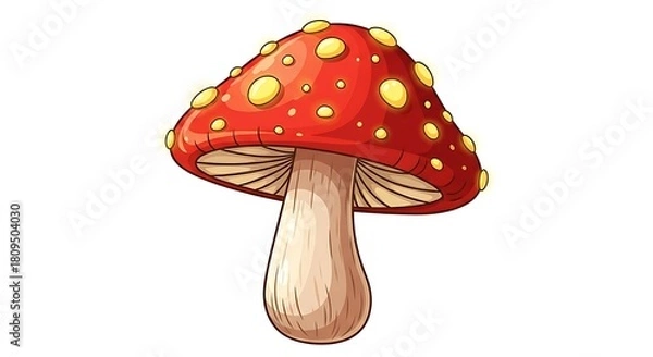 Obraz Vibrant Red Mushroom with Yellow Spots on White Background.