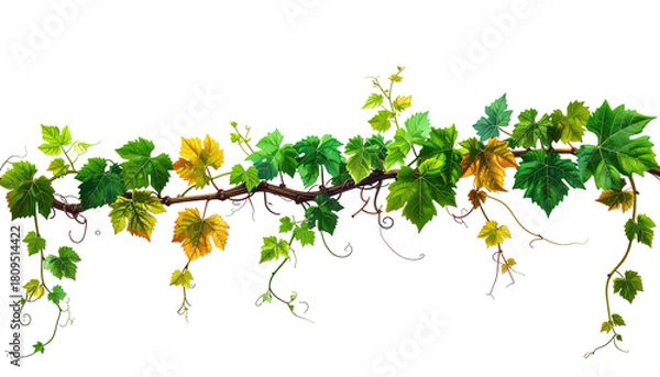 Fototapeta Lush vine with varying shades of green, yellow, and brown leaves, arranged horizontally