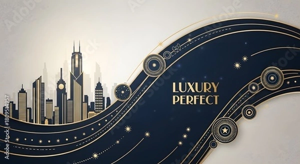 Obraz Elegant cityscape design with wavy lines and ornate accents for luxury branding