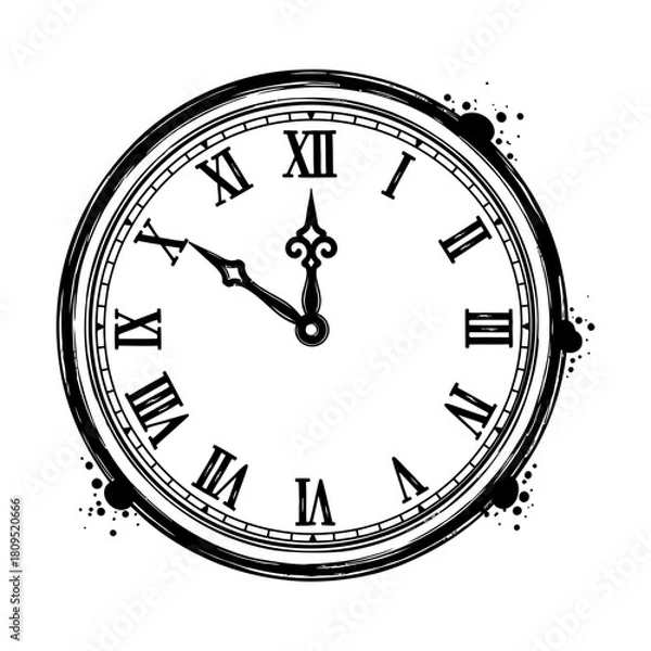 Fototapeta Antique Clock Face with Roman Numerals Vector Design