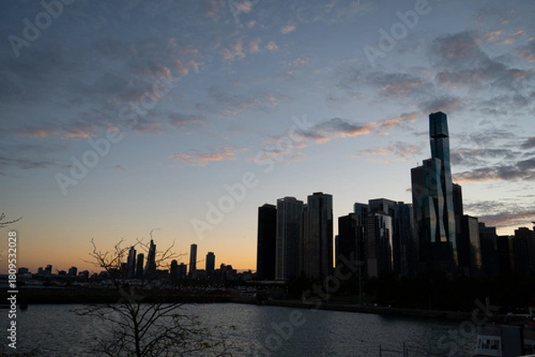 Obraz downtown chicago sunset buildings view