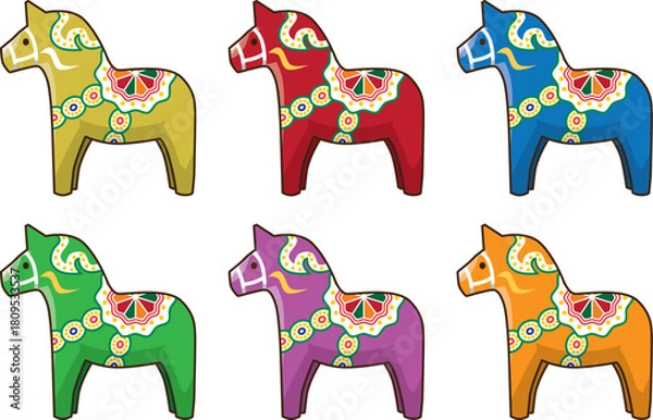 Obraz ダーナラホース（金・赤・青・緑・紫・オレンジ）