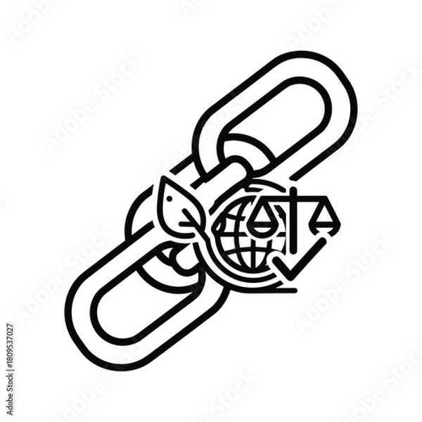 Fototapeta Sustainable supply chain icon, global ethics, environment, isolated on white