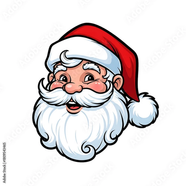 Fototapeta A classic Santa Claus head icon with smile, beard, and red hat.