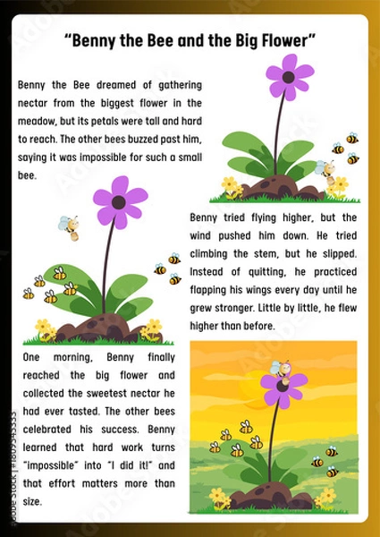 Obraz Benny the Bee and the Big Flower A Charming Children's Story About Perseverance and Growth