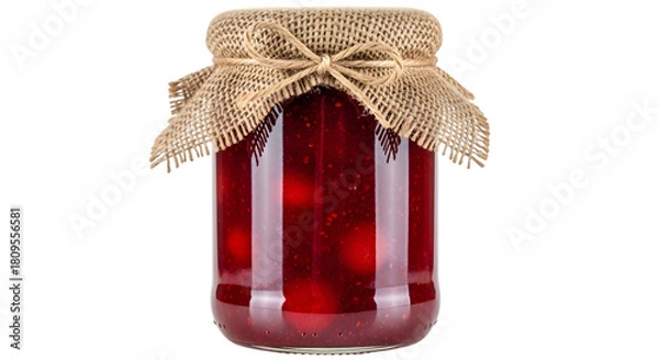 Fototapeta Glass Jar with Red Preserves – Food Packaging, Rustic Jam Jar with Tag

