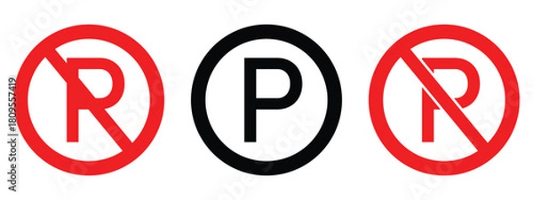 Obraz No Parking Traffic Sign Vector – Red Circle Prohibition Symbol with Letter P, Road Safety and Warning Illustration