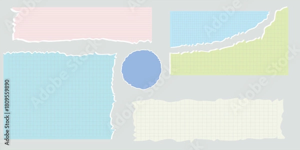 Obraz Set of colorful torn paper vector notes and banners with jagged edges; design elements for mood boards, reminder messages, graphic art, sale flyers, presentation slides, or abstract web backgrounds wi