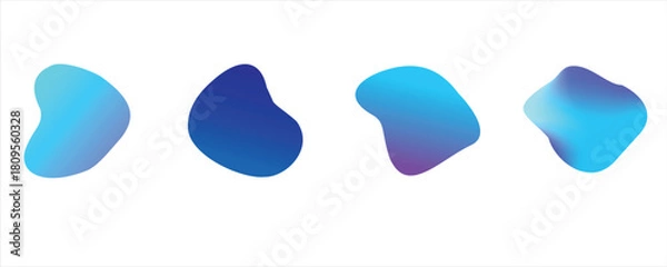 Fototapeta Set of abstract liquid gradient organic shapes in blue, teal, and purple; modern creative design elements for dynamic backgrounds, presentation slides, futuristic technology, web header, abstract post