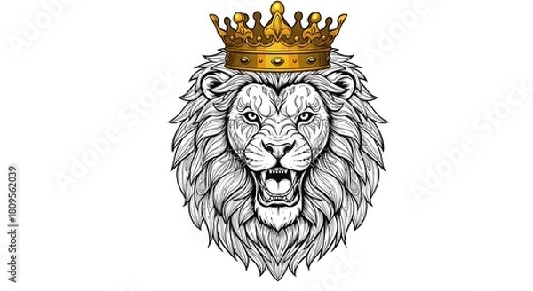 Fototapeta Majestic Roaring Lion with Golden Crown - King of the Jungle.