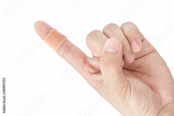 Fototapeta Bandage on the index finger isolate background