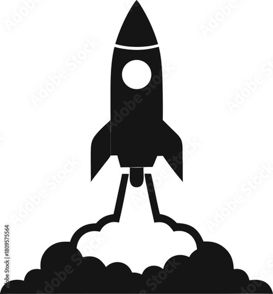 Fototapeta Rocket launch silhouette icon vector on white background 