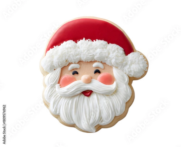 Fototapeta Cute Santa face Christmas cookie on transparent background 