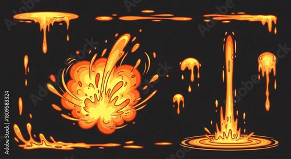 Obraz Lava Splash VFX Set with 2D Fire Drops and Dynamic Burst Effects