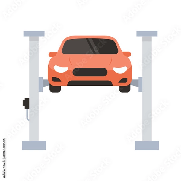 Fototapeta Automotive elevator with car isolated on white background. Car service  concept. Vector stock