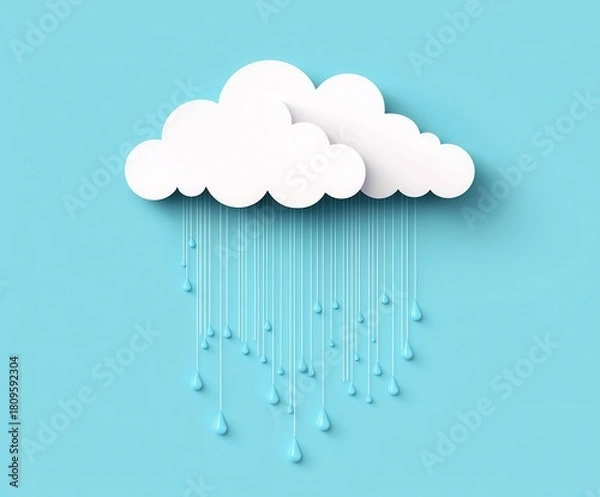 Obraz Artistic Cloud Design with Raindrops on Blue Background