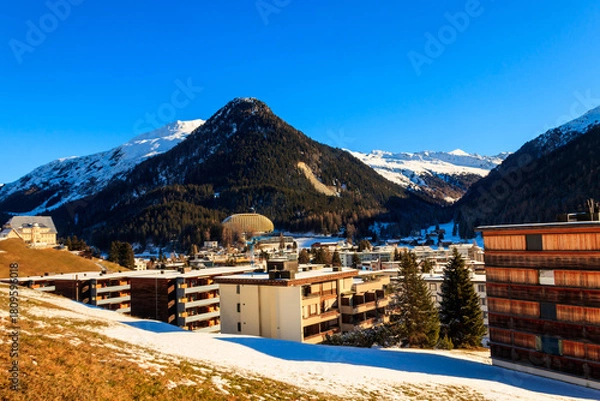 Obraz View of famous Davos city in Switzerland at winter