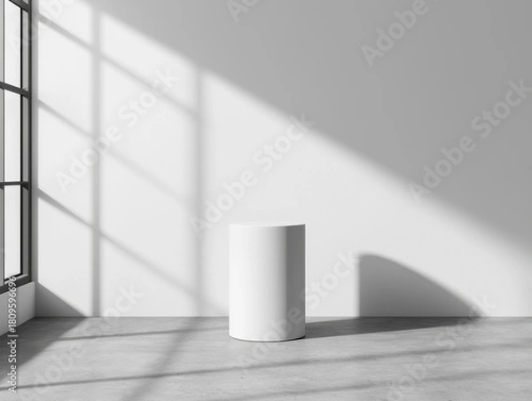 Obraz Minimalist White Cylinder on Gray Floor with Shadow Play in Room