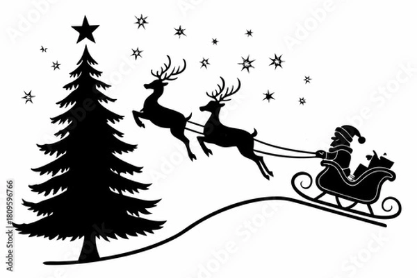Fototapeta christmas sihouette black vector white background 