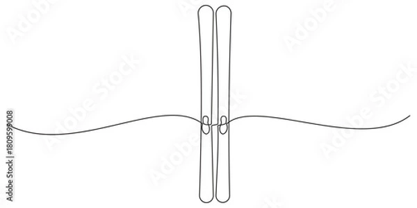 Fototapeta Water ski in continuous line drawing isolated on background summer sport equipment for water skiing in one line art style