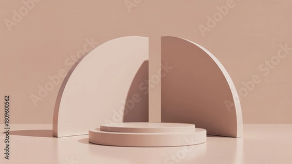 Fototapeta Minimalist arch pedestal with soft lighting and subtle shadows