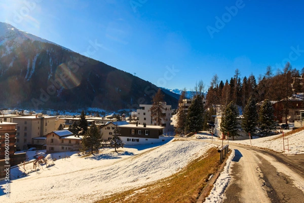 Obraz View of famous Davos city in Switzerland at winter