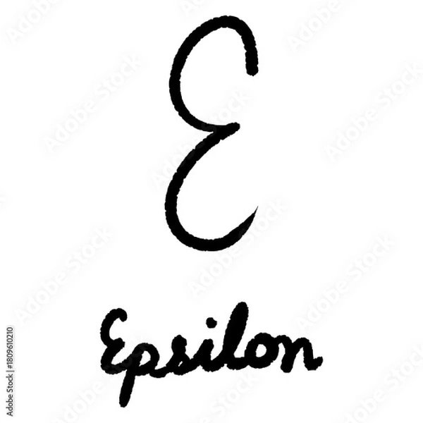 Fototapeta Epsilon symbol in black ink on white background representing the fifth letter of the Greek alphabet and mathematical notation for calculus and statistics