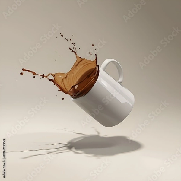 Obraz 3D illustration of a glossy coffee mug suspended in midair.