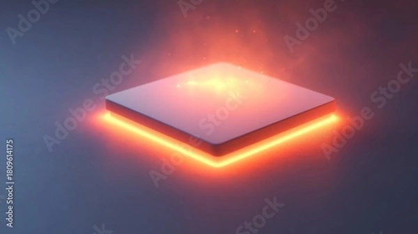 Fototapeta Glowing Neon Cube Abstract 3D Geometric Digital Art Visualization