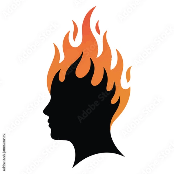 Obraz Silhouette of a human head with flames erupting from the top