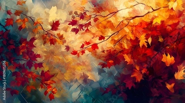 Obraz Vibrant Autumn Leaves in a Lush Forest Landscape